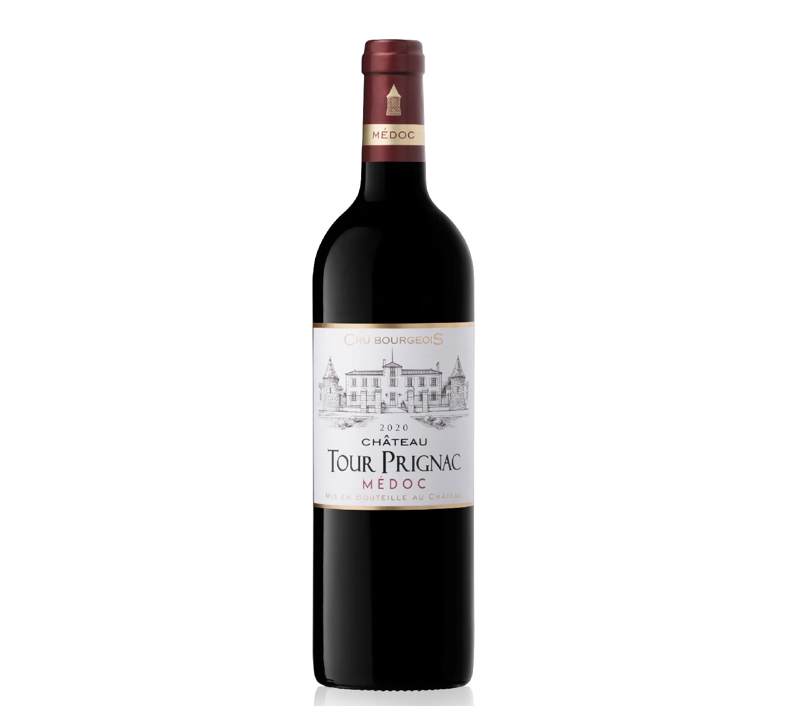 Bottle of Château Tour Prignac Médoc Cru Bourgeois 2020 featuring blackberry, bramble, and subtle oak notes.