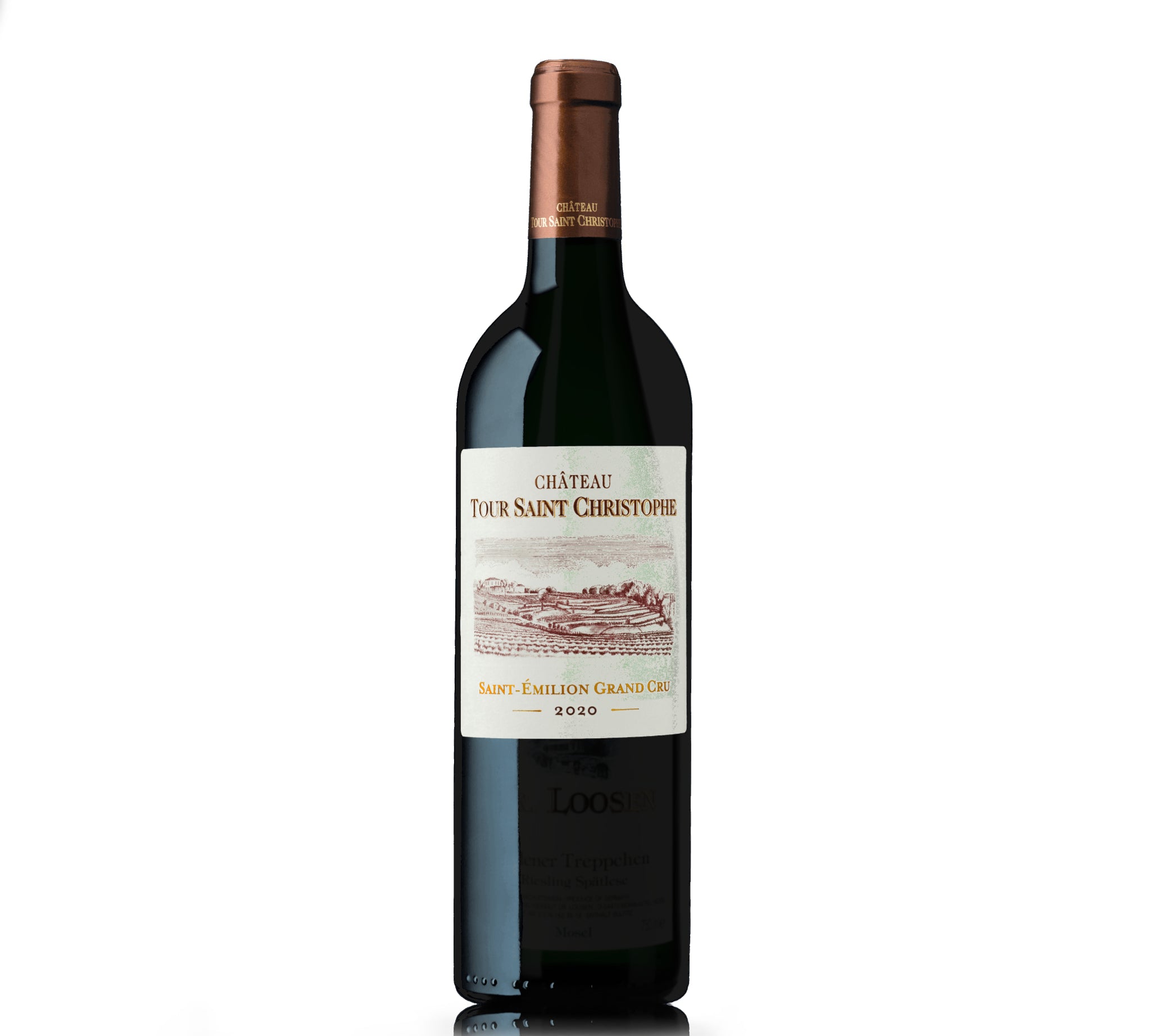 A bottle of Chateau Tour Saint Christopher red wine
