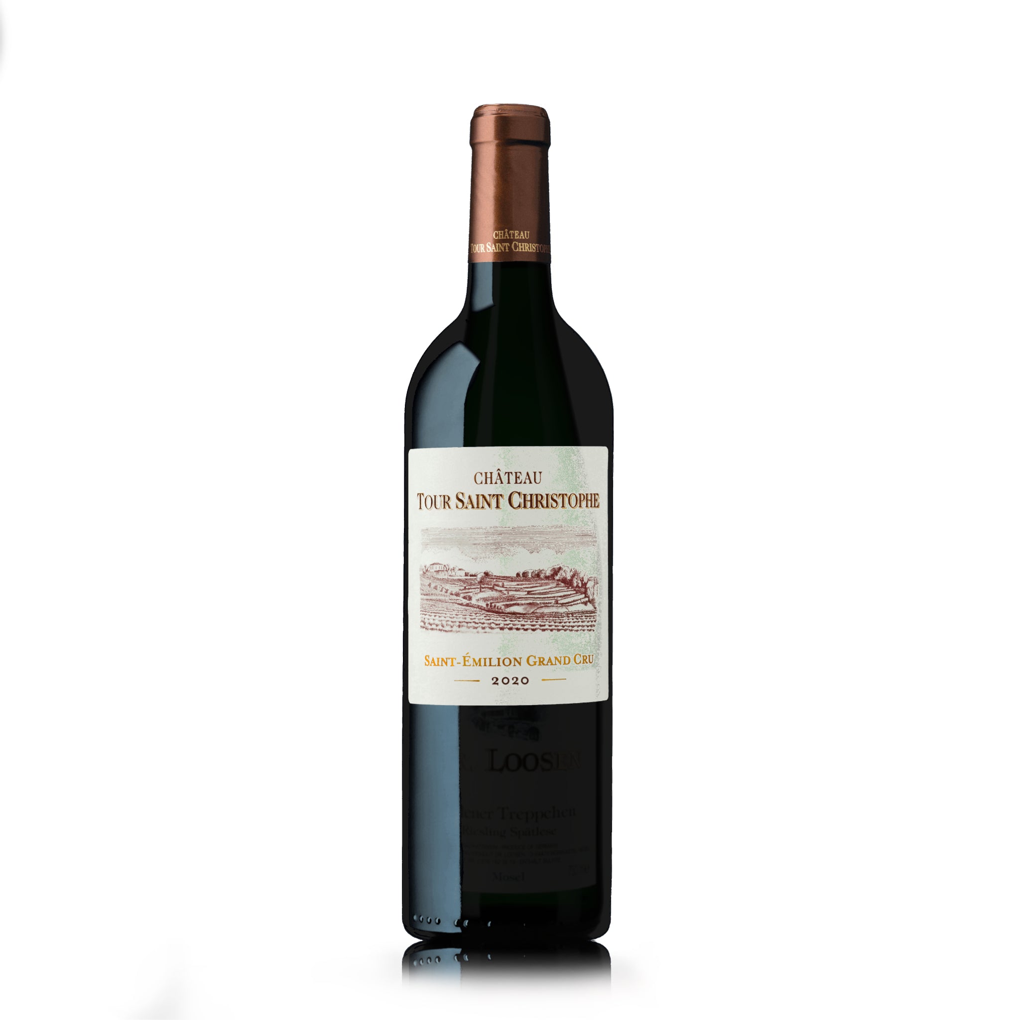 A bottle of Chateau Tour Saint Christopher red wine