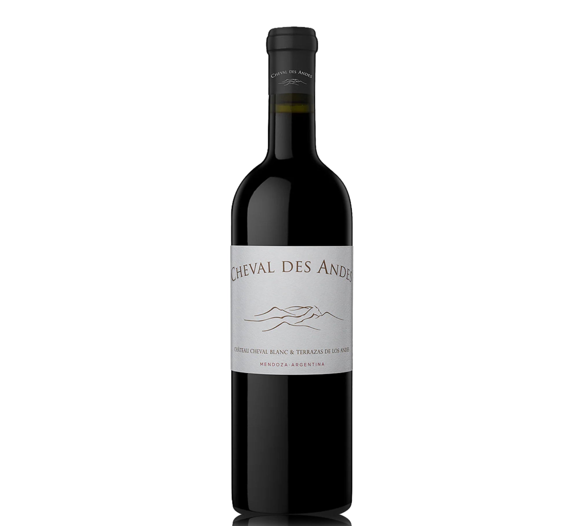 A bottle of Cheval Des Andes red wine