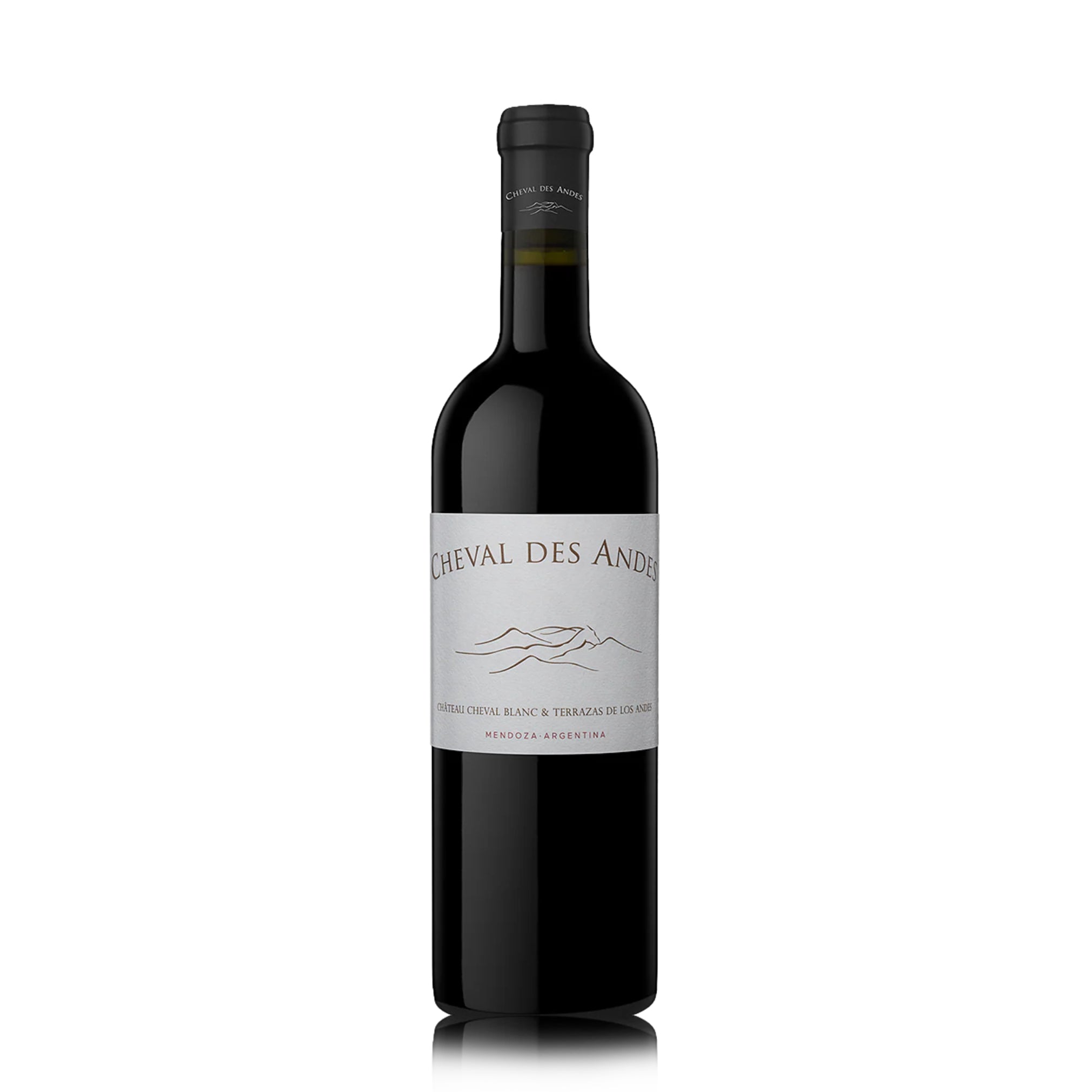 A bottle of Cheval Des Andes red wine