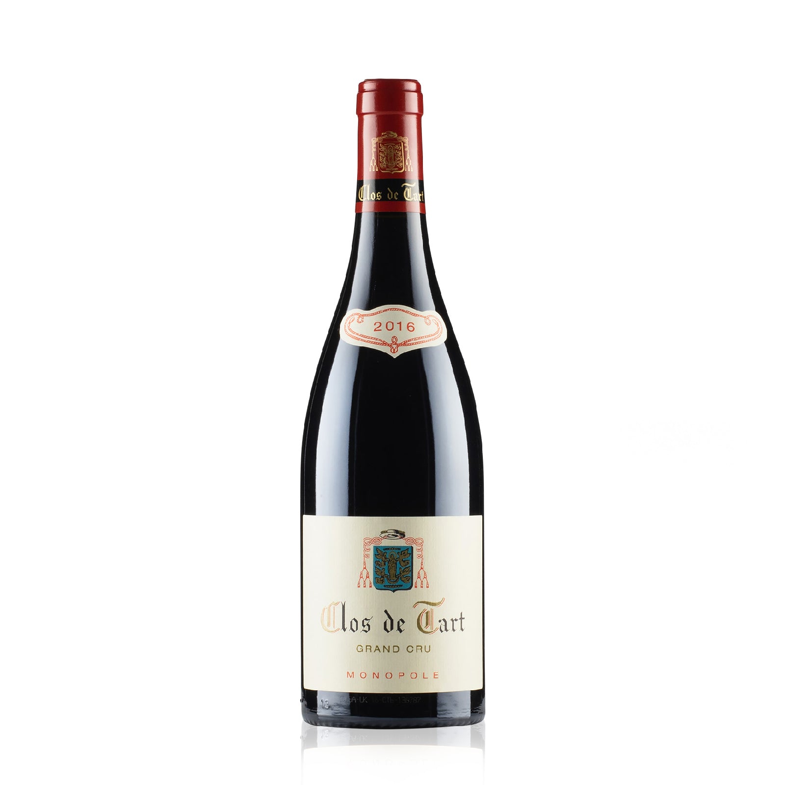 Bottle of Clos de Tart Grand Cru 2016 Ex-Domaine with red and black fruit, floral, and earthy notes.