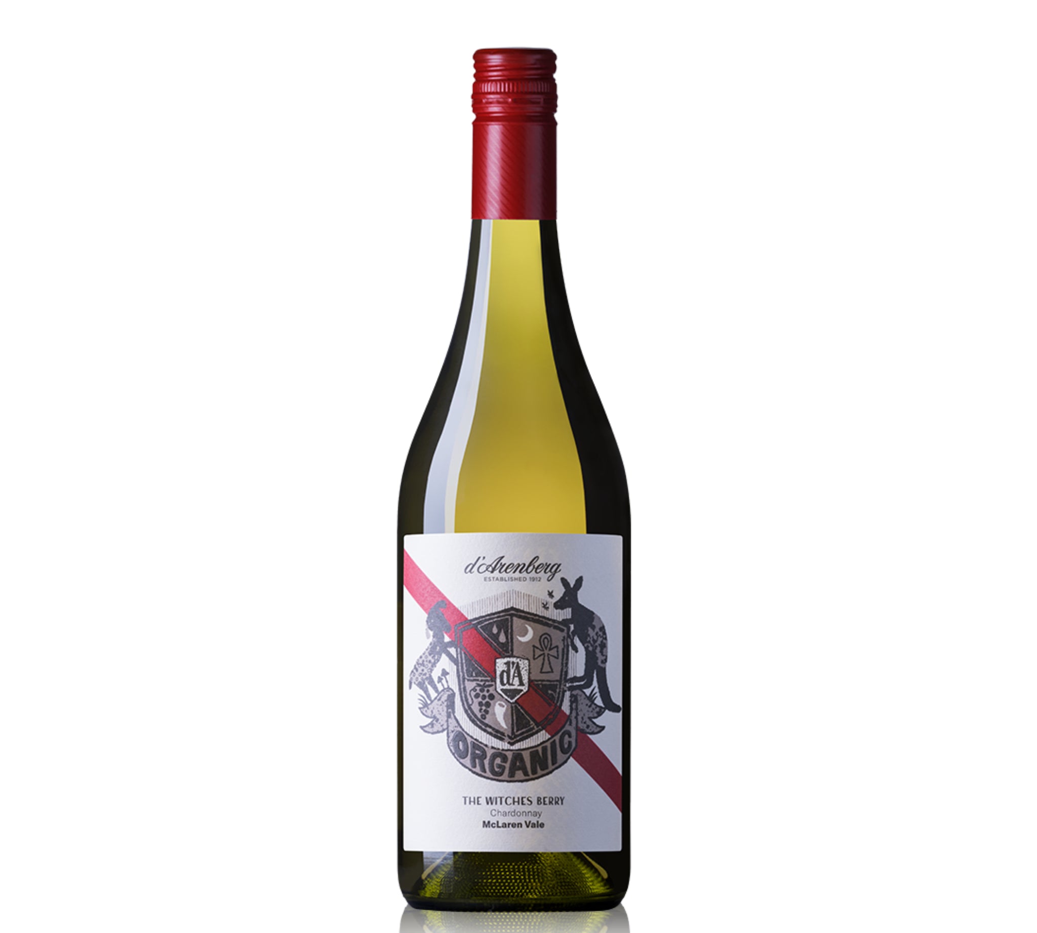A bottle of D'Arenberg The Witches Berry Chardonnay white wine