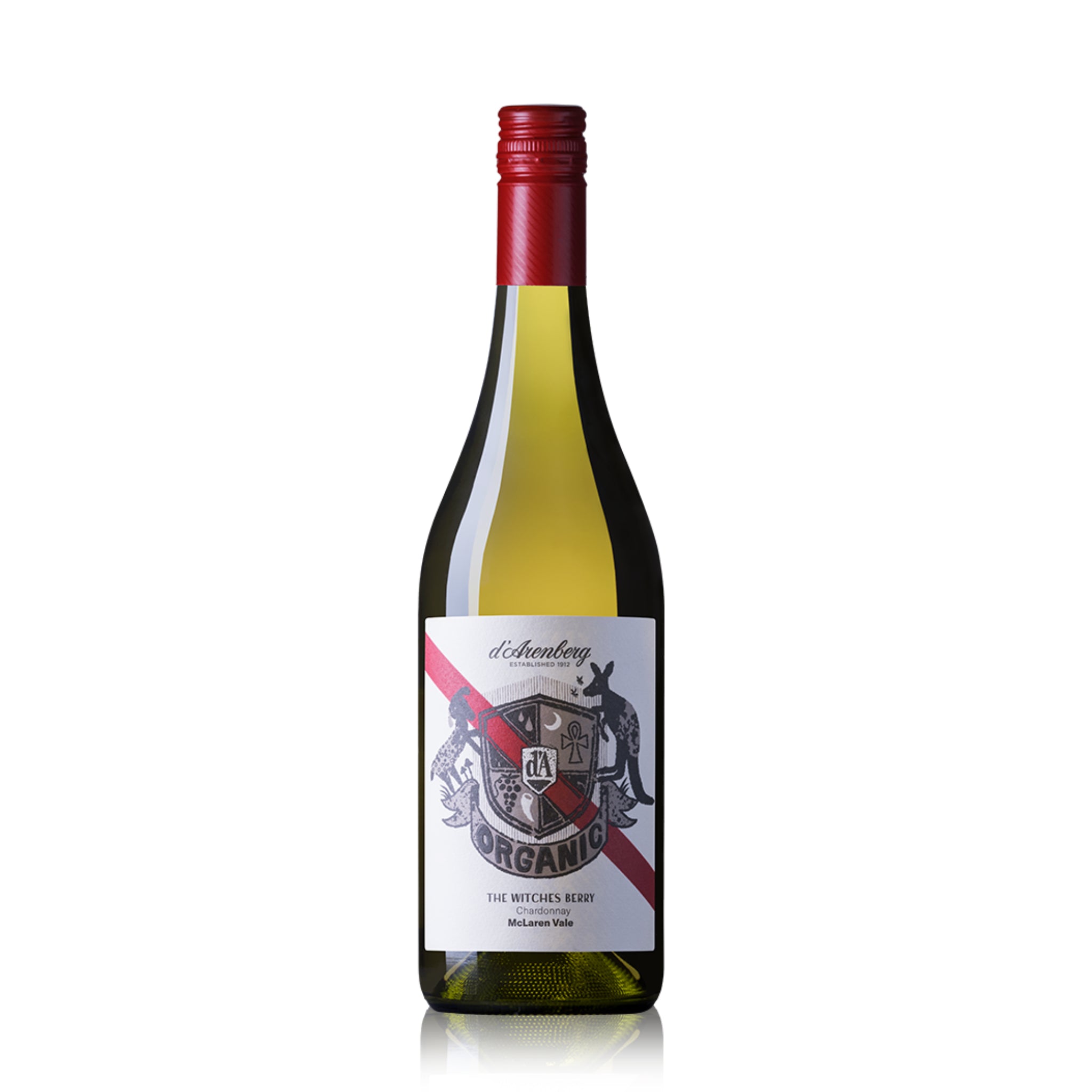 A bottle of D'Arenberg The Witches Berry Chardonnay white wine