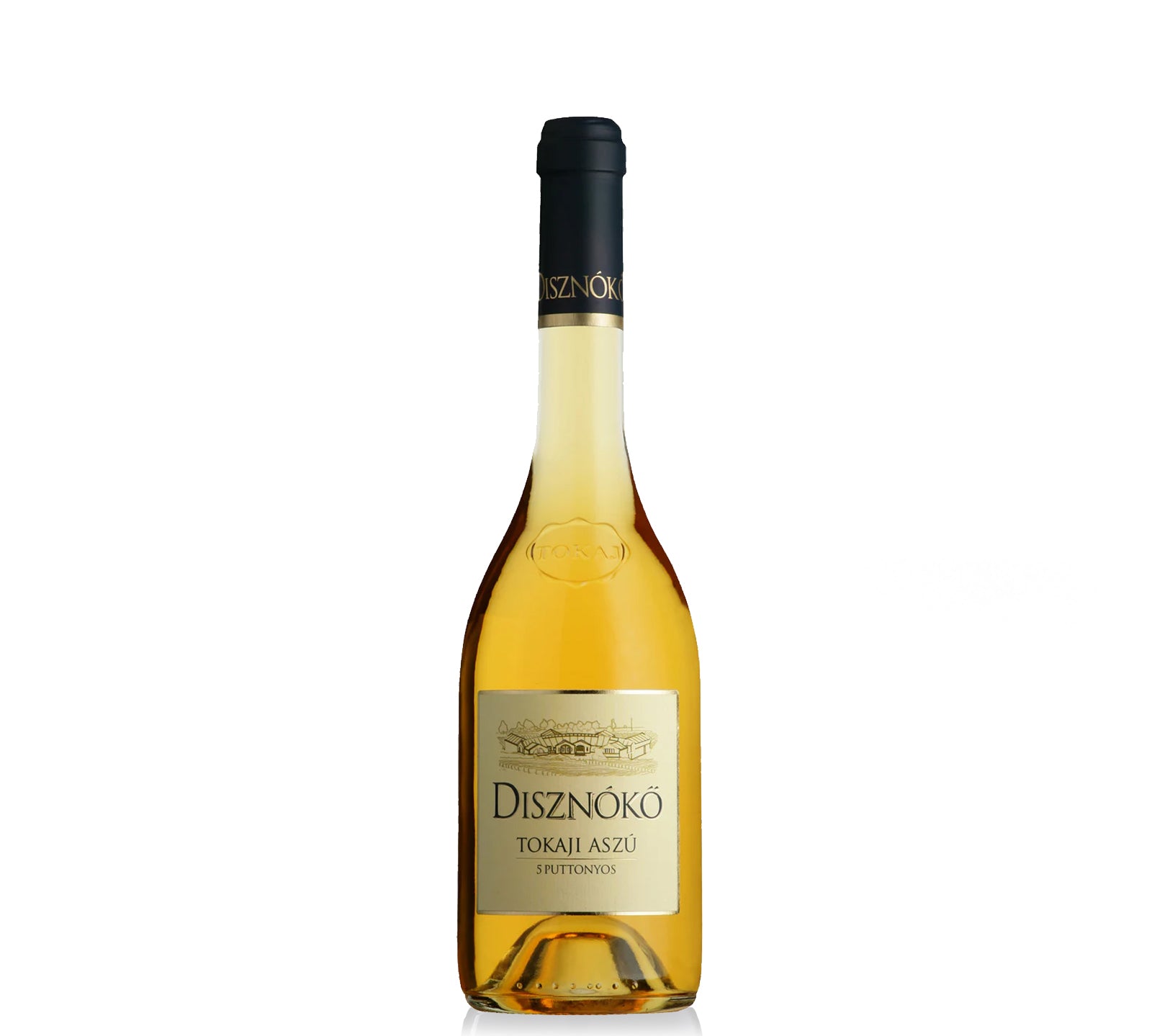A bottle of Disznoko Aszu 5 Puttonyos Tokaji white wine