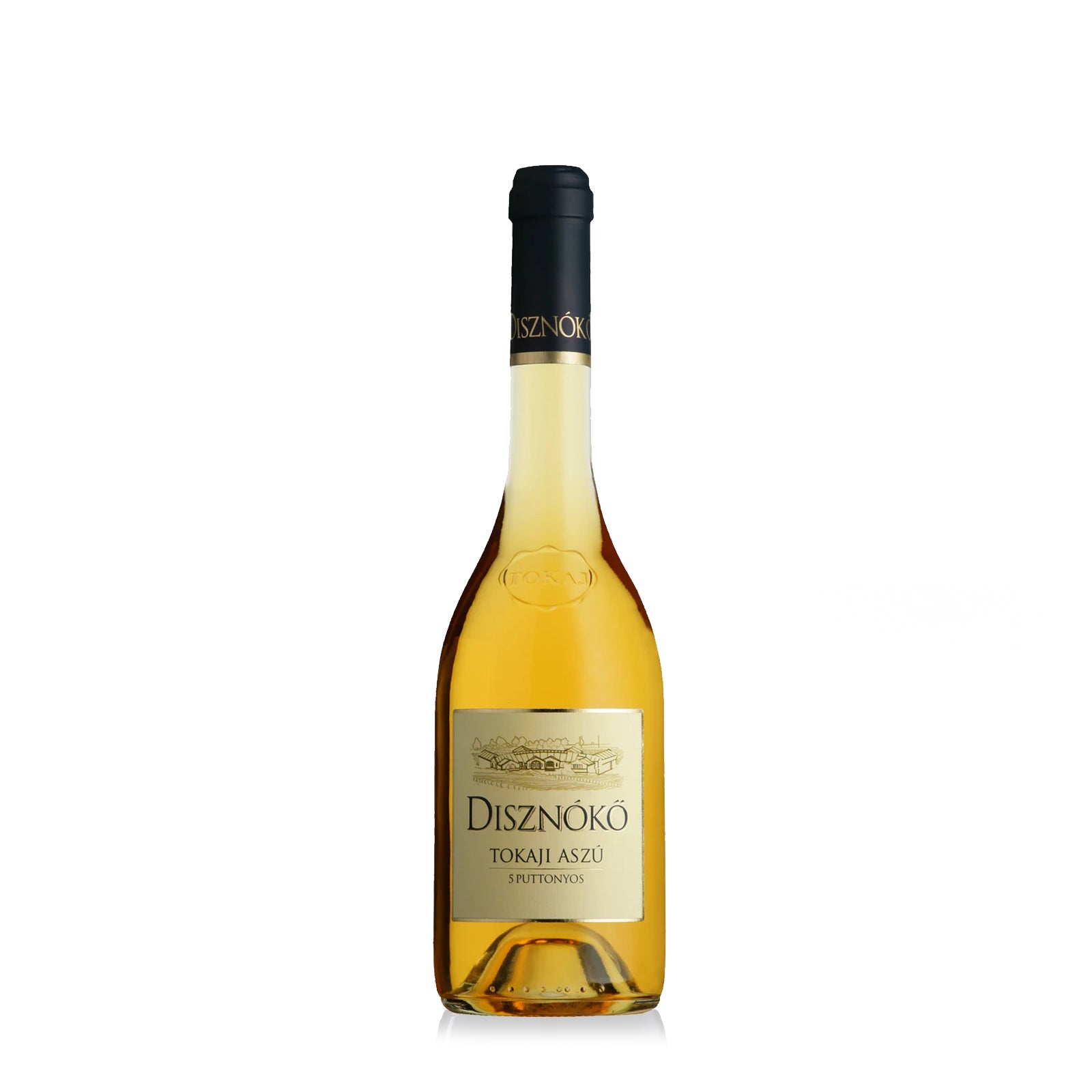 A bottle of Disznoko Aszu 5 Puttonyos Tokaji white wine