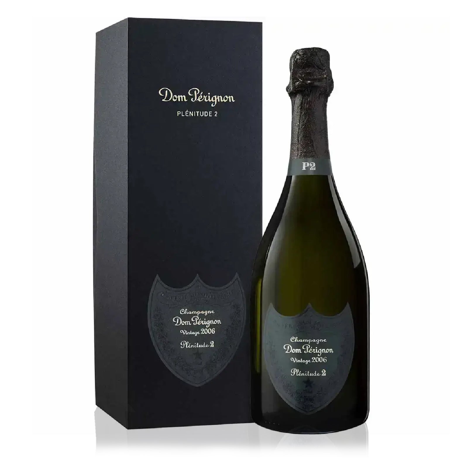 Bottle of Dom Pérignon 2006 vintage Champagne with citrus, white fruit, and toasty notes.