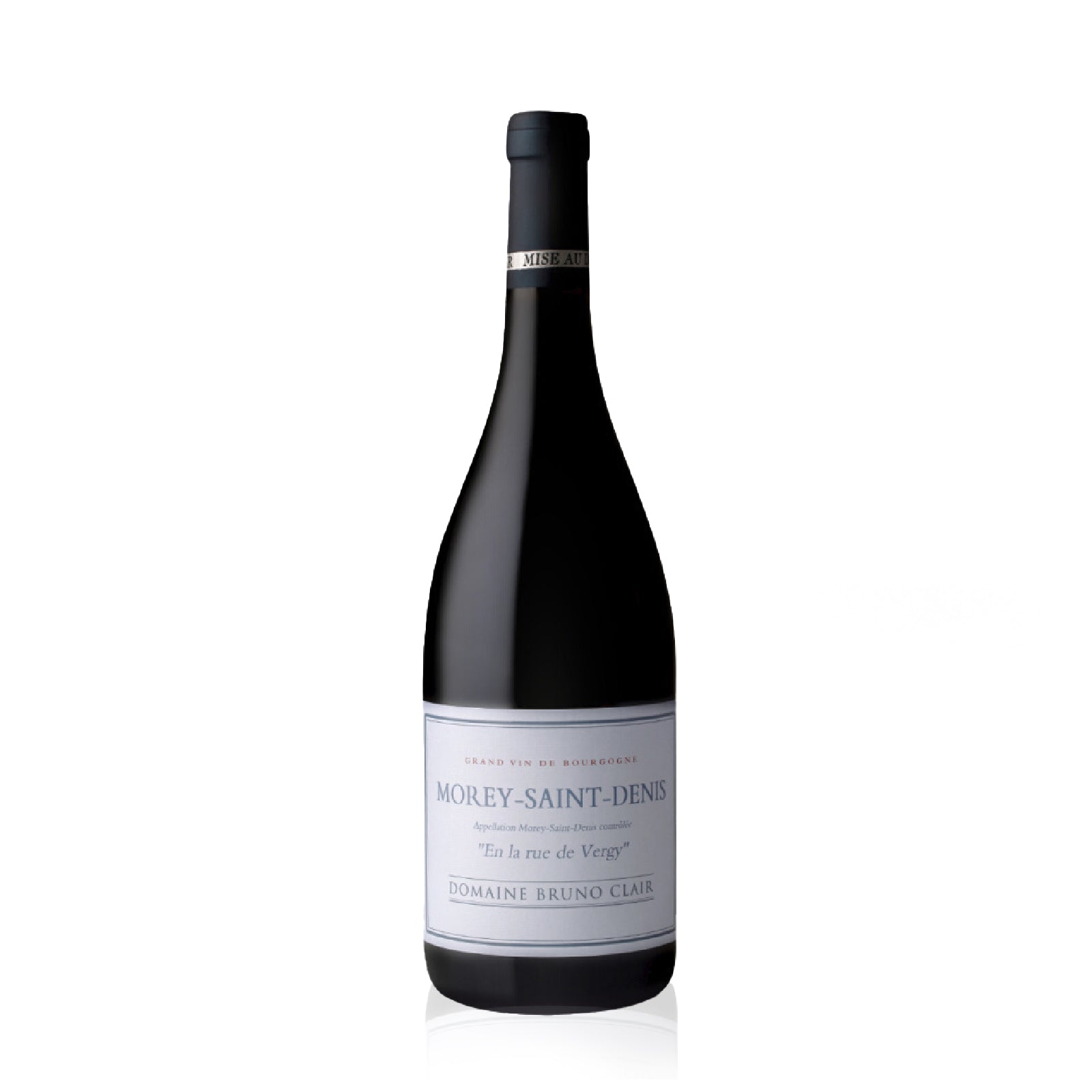 Bottle of Domaine Bruno Clair Morey-Saint-Denis Rue de Vergy with red cherry, raspberry, and earthy notes.