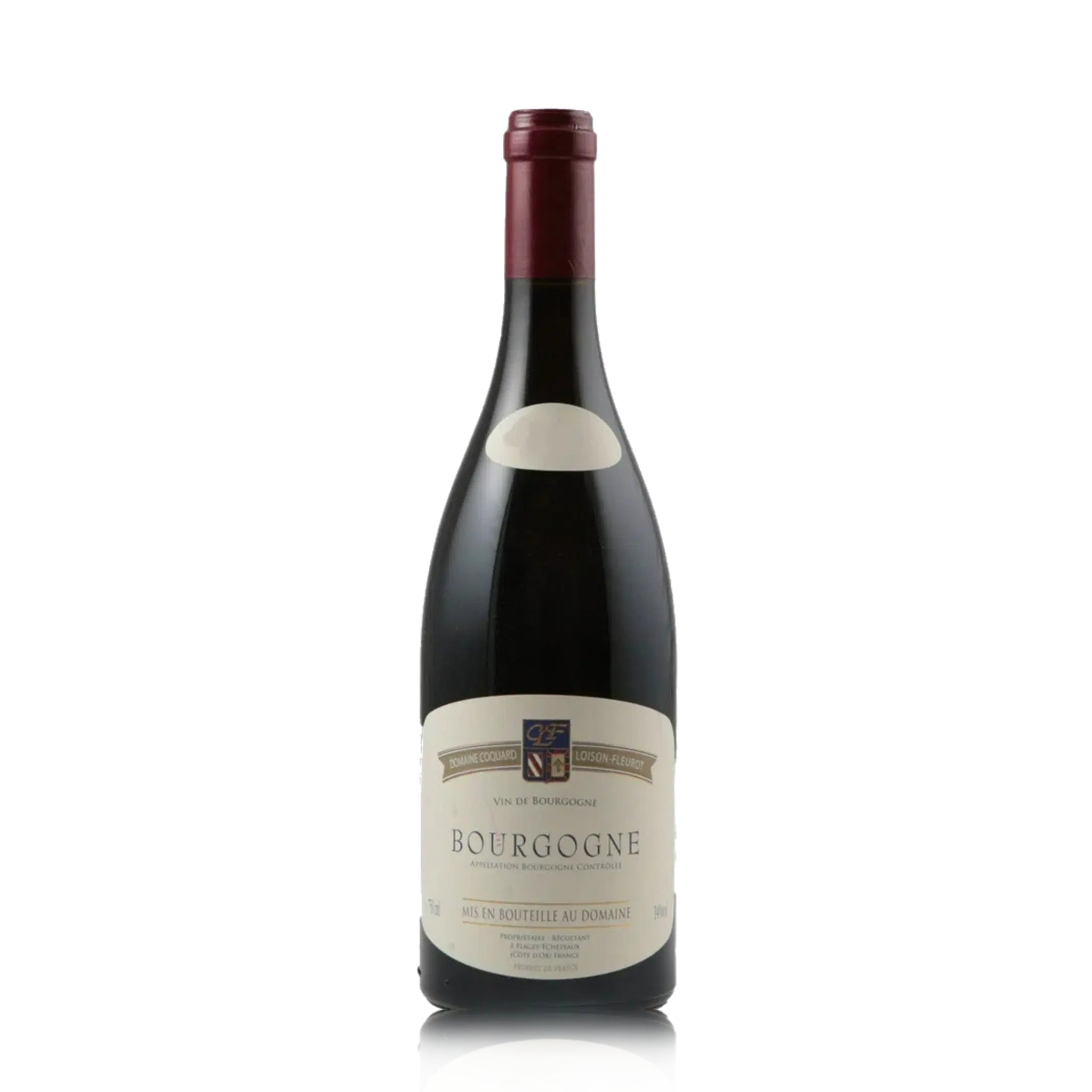 A bottle of Domaine Coquard Loison-Fleurot Bourgogne Rouge wine.