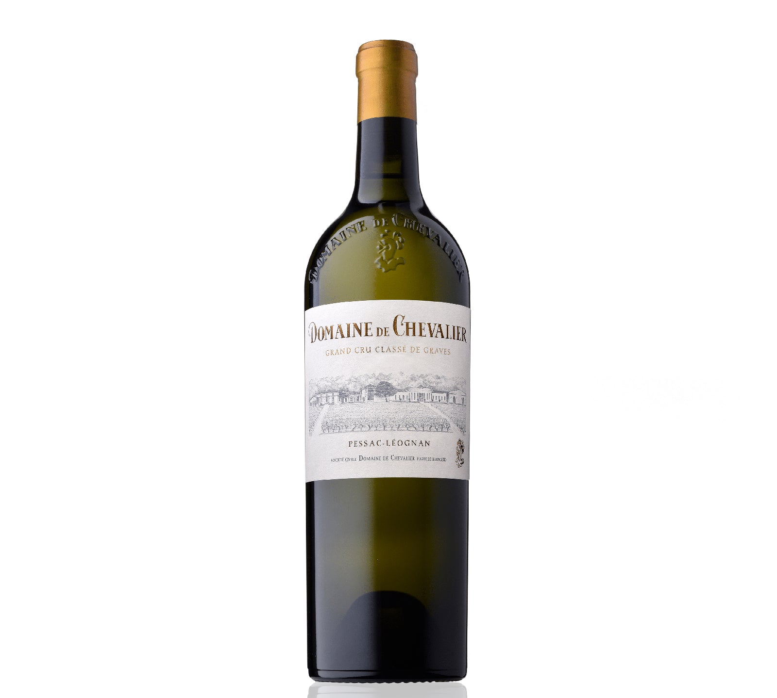 Domaine de Chevalier Pessac-Léognan Blanc Grand Cru white Bordeaux wine with elegant citrus, stone fruit, and floral notes, renowned for its freshness and complexity.