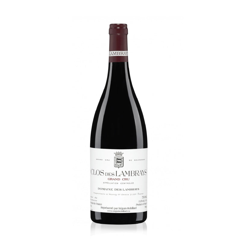 A bottle of Clos des Lambrays Grand Cru red wine.
