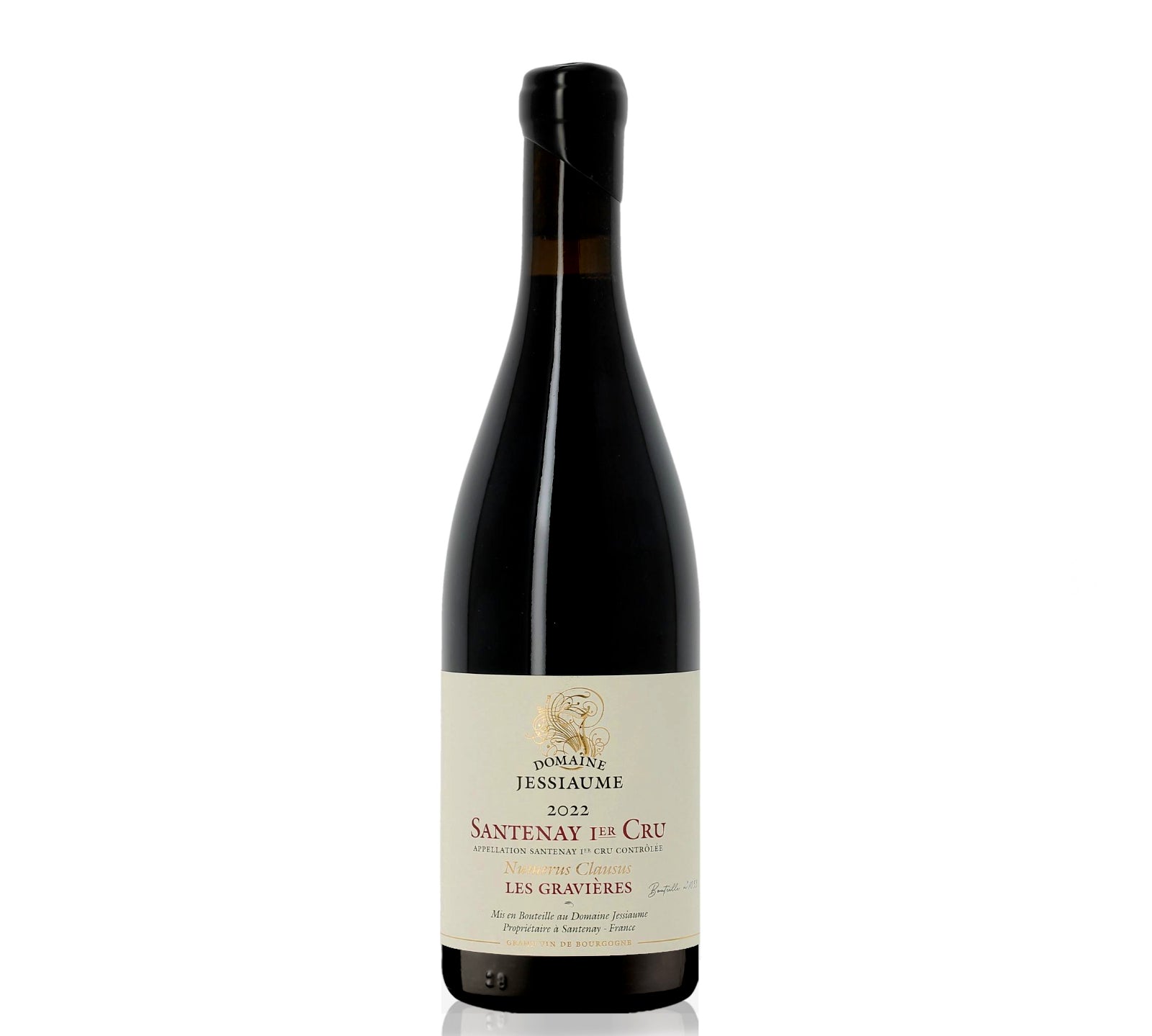 A bottle of Domaine Jessiaume Santenay 1er Cru Les Gravieres Numerus Clausus 2022 red wine