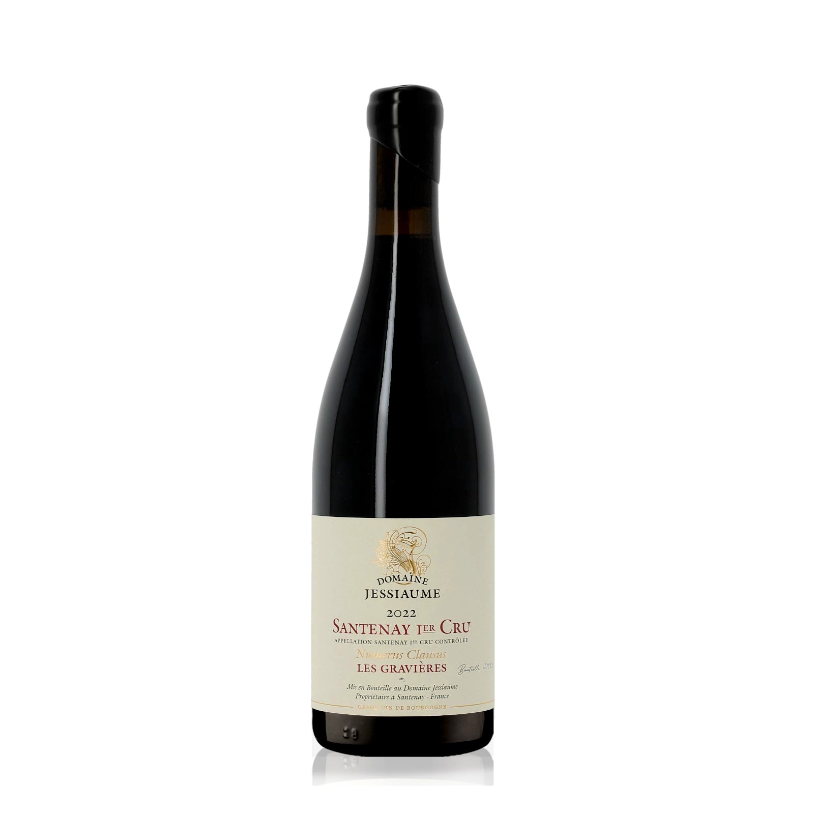 A bottle of Domaine Jessiaume Santenay 1er Cru Les Gravieres Numerus Clausus 2022 red wine