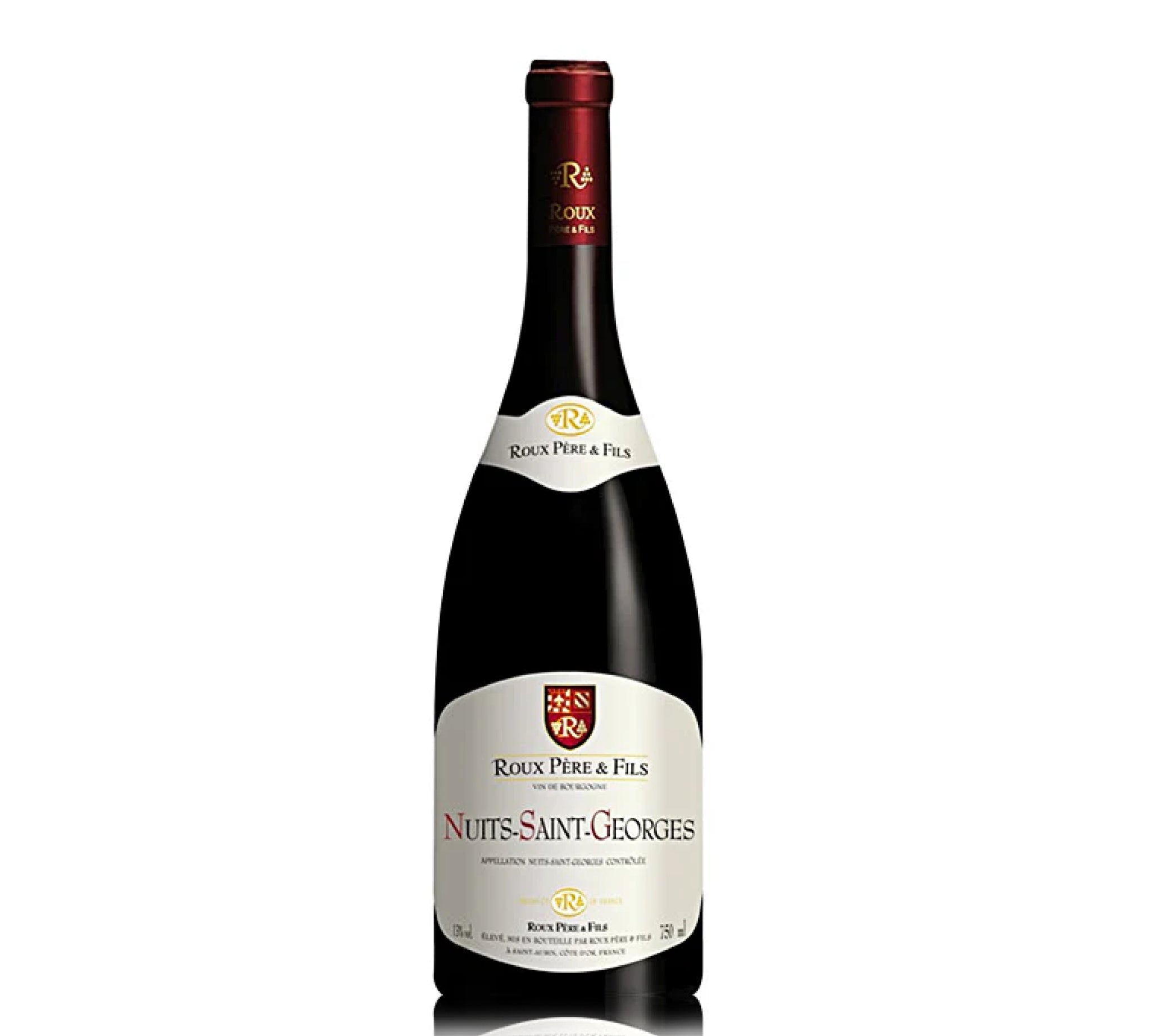 A bottle of Domaine Roux Nuits-St-George red wine
