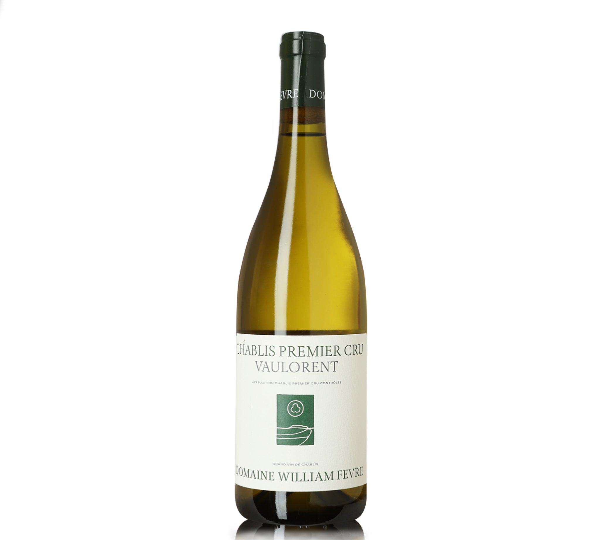 A bottle of Domaine William Fevre Chablis Vaulorent Premier Cru white wine