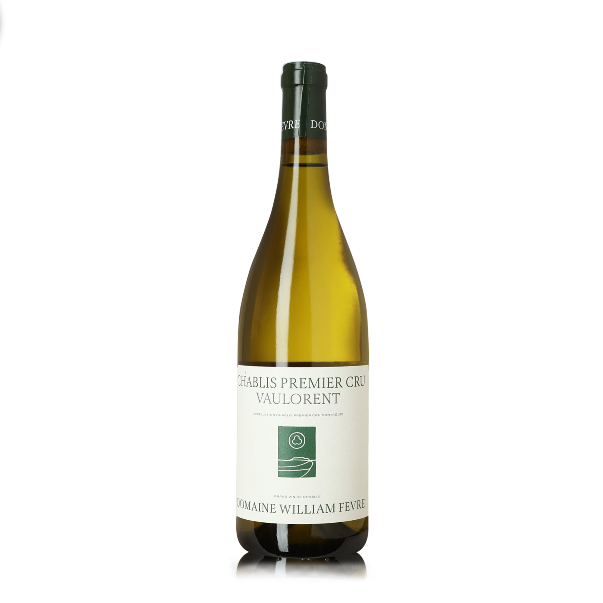 A bottle of Domaine William Fevre Chablis Vaulorent Premier Cru white wine