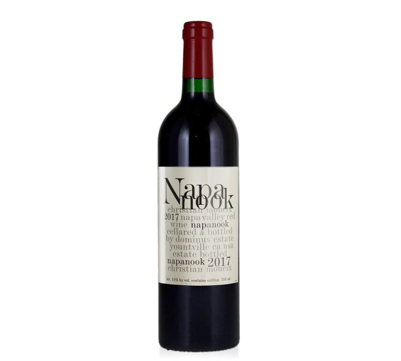 Bottle of Dominus Estate Napanook 2017 red wine.