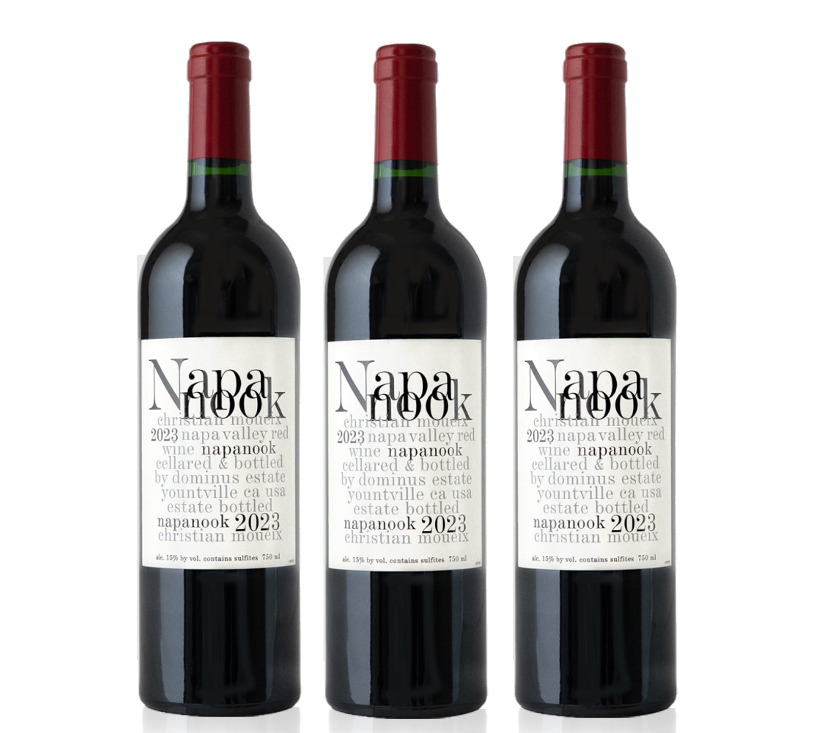 Three bottles of NapaNook red wine