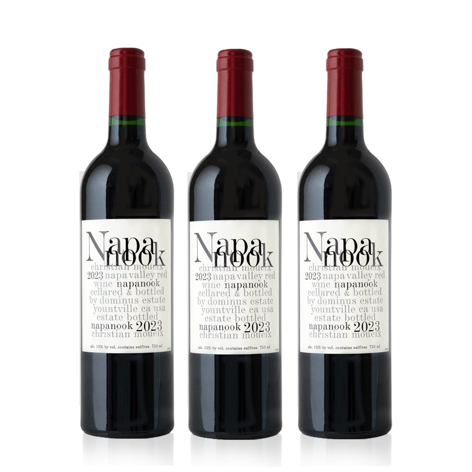 Three bottles of NapaNook red wine