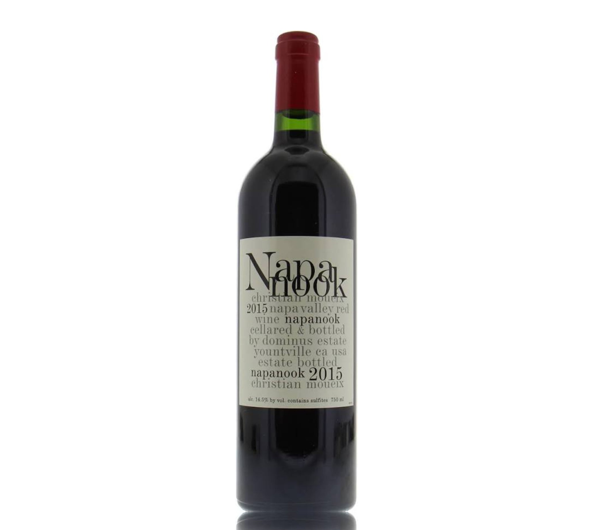A bottle of Dominus Napanook 2015 red wine.