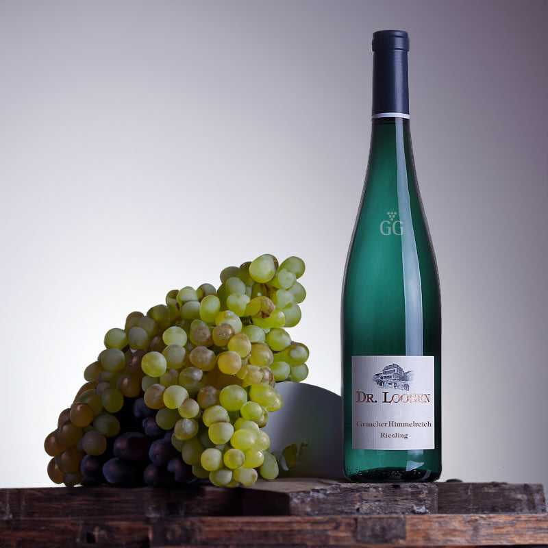 Bottle of Dr Loosen Graacher Himmelreich Riesling Grosses Gewechs Alte Reben white wine.