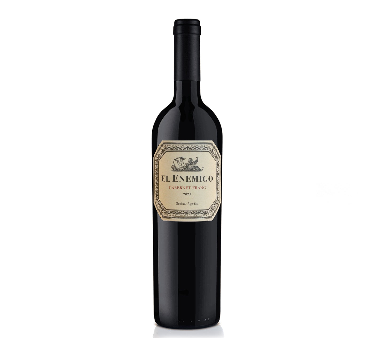 Bottle of El Enemigo Cabernet Franc 2021 with red and black fruit, herbal, and spice notes.