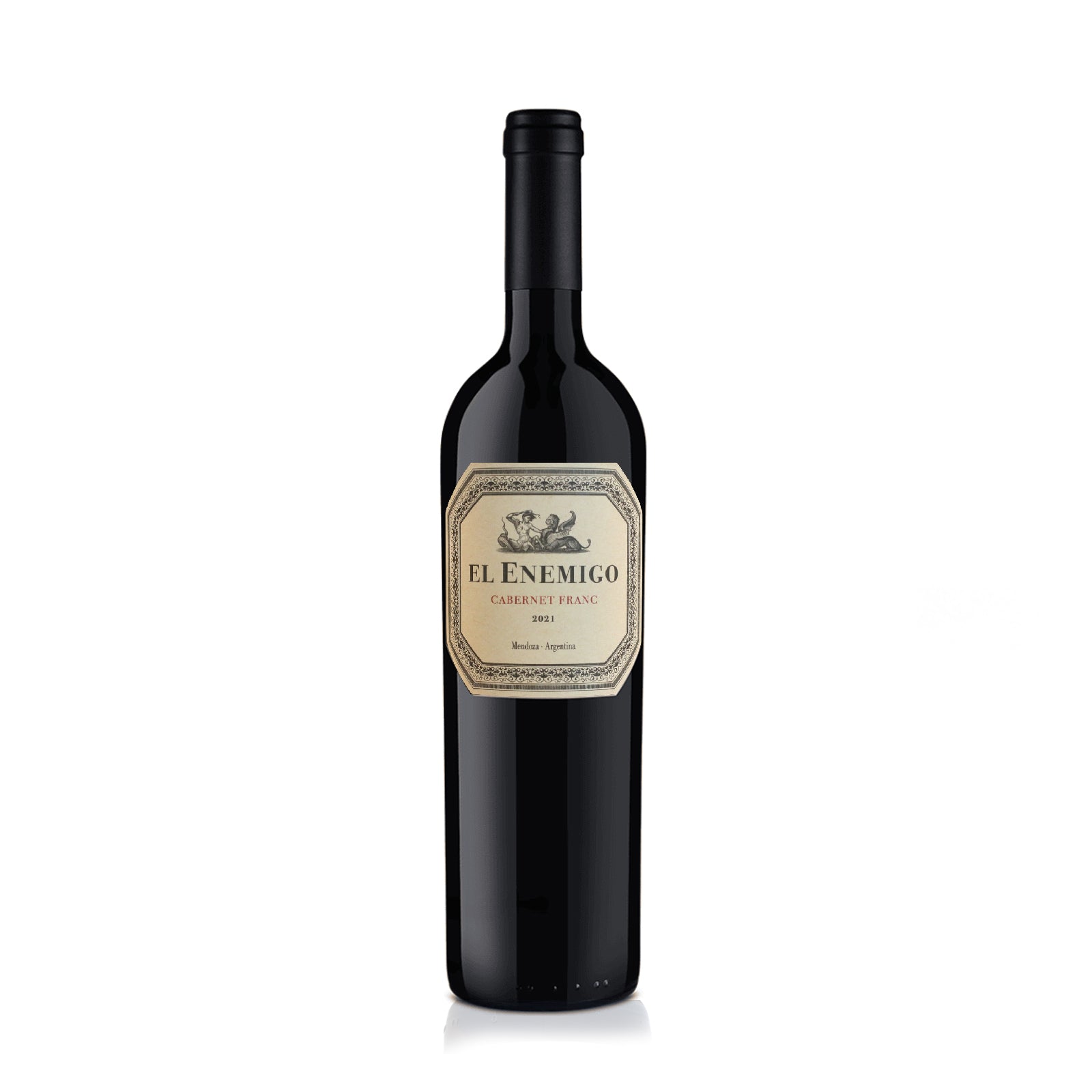 Bottle of El Enemigo Cabernet Franc 2021 with red and black fruit, herbal, and spice notes.