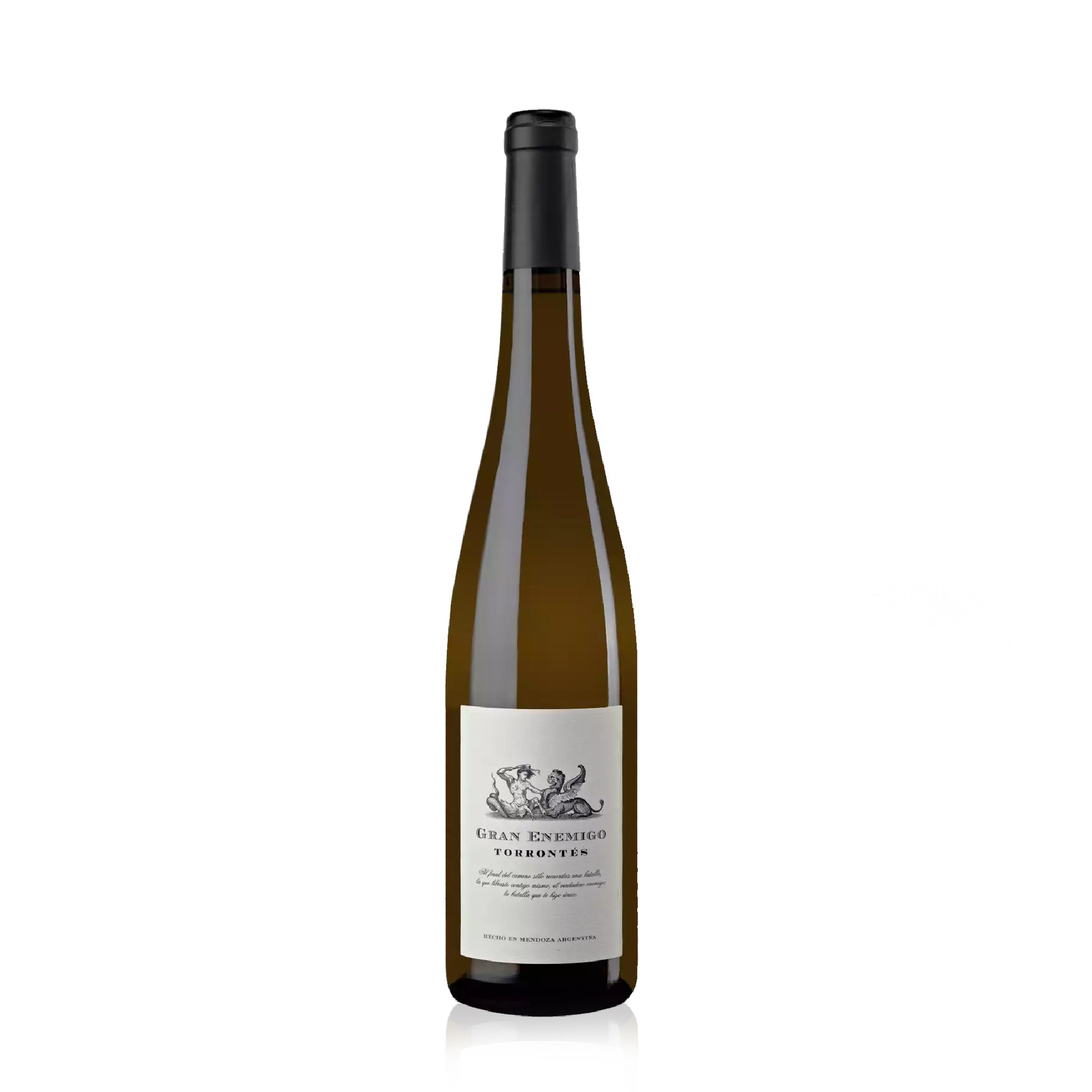 A bottle of El Enemigo Gran Enemigo Torrontés white wine.