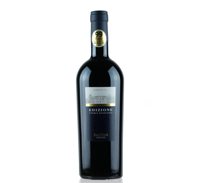 A bottle of Farnese Edizione Cinque Autoctoni red wine.