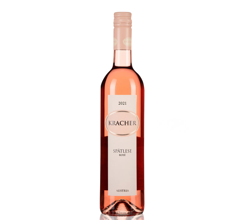 Bottle of Kracher Rosé 2021, a luscious Austrian sweet wine with vibrant red berry notes and a balanced, elegant finish.