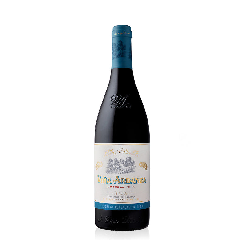 Bottle of La Rioja Alta Viña Ardanza Reserva 2016, a Spanish red wine with notes of ripe red fruits, vanilla, and spice, offering a smooth, elegant, and complex finish.