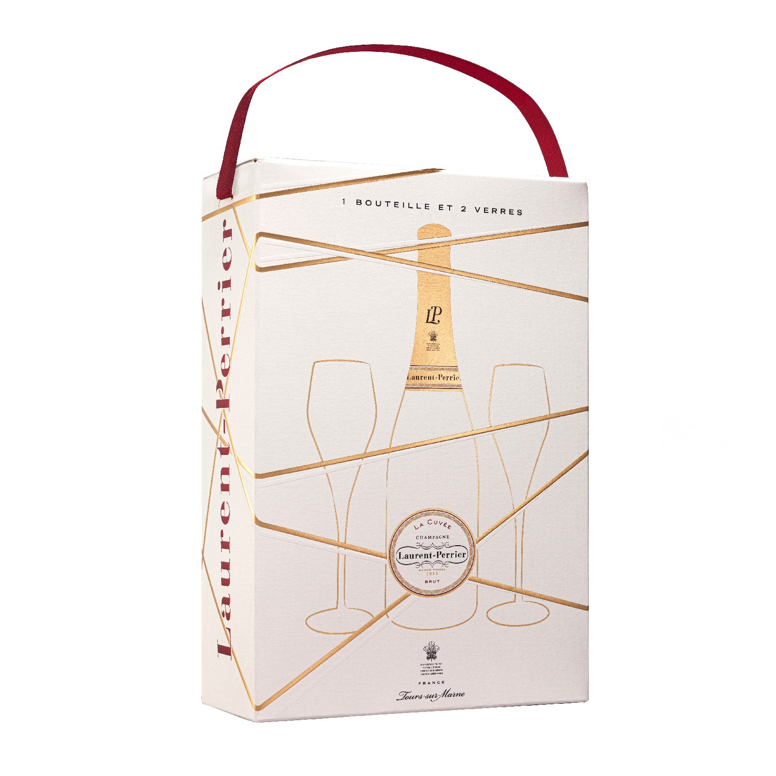 Laurent-Perrier champagne gift set packaging on a white background