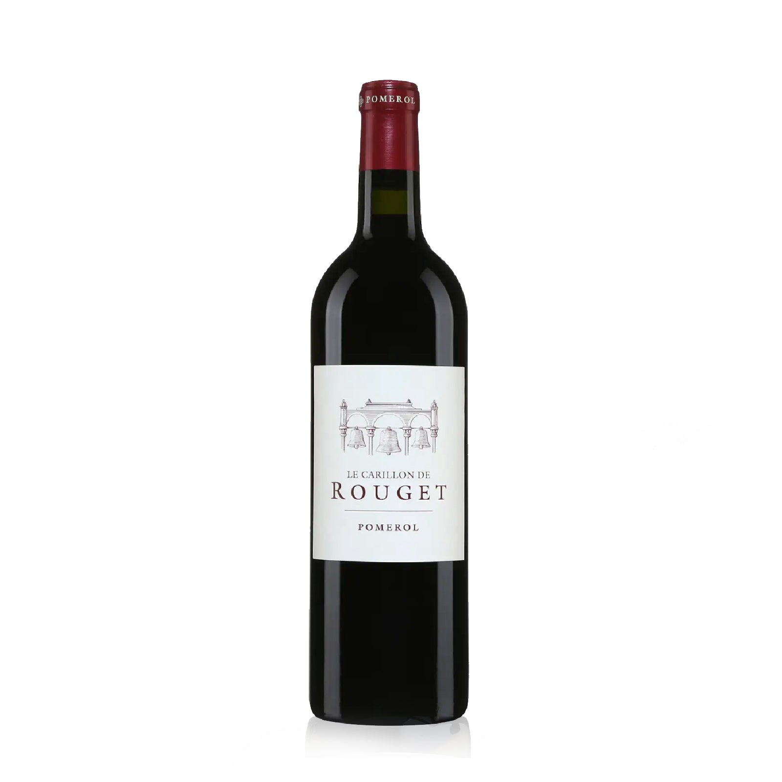 Bottle of Le Carillon de Rouget Pomerol with plum, black cherry, and spice notes.