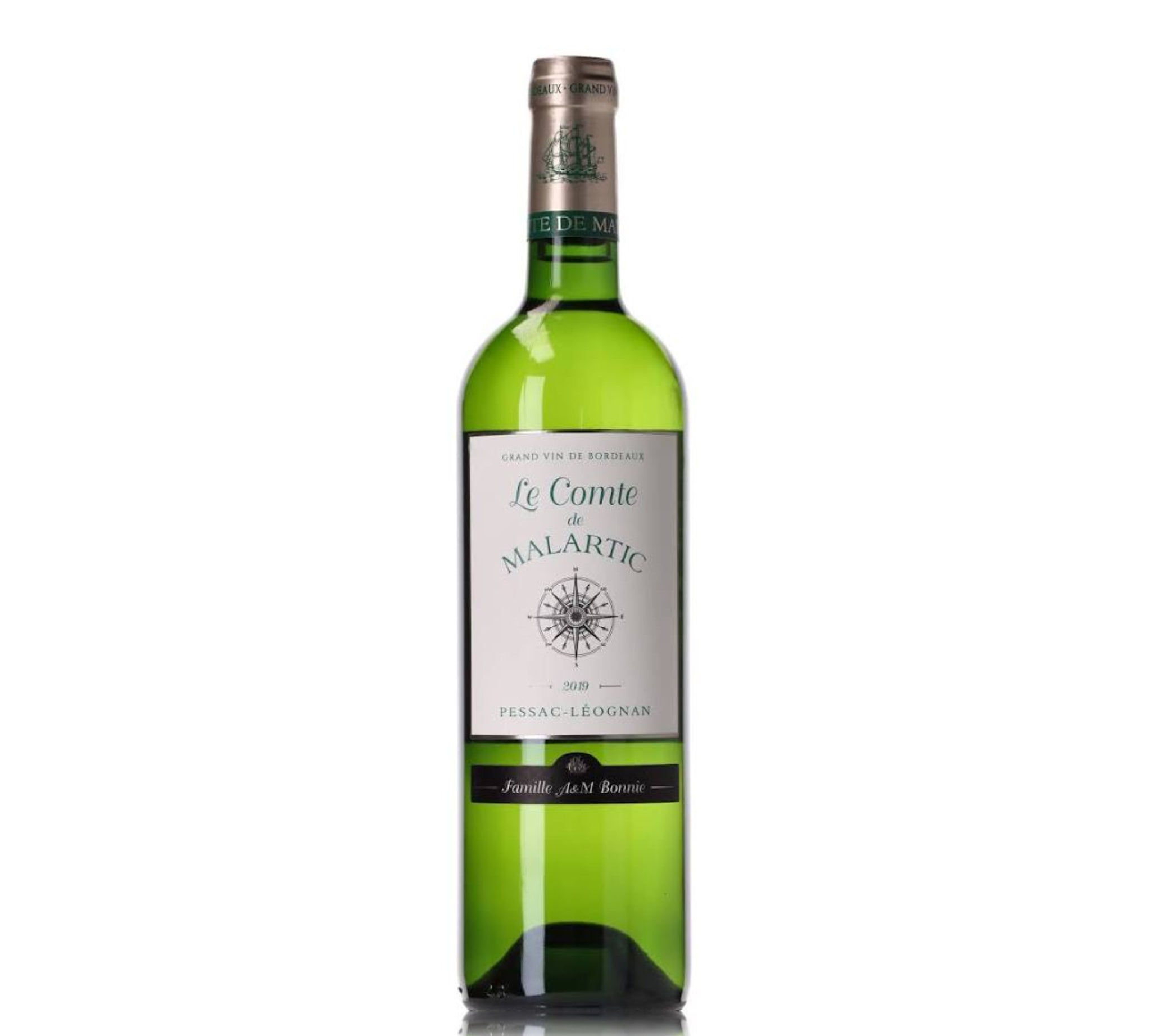 A bottle of Le Comte de Malartic Pessac Leognan Blanc 2019 white wine.