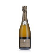 A bottle of Louis Roederer Champagne Brut 2016 with a gold label and a foil cover on top.