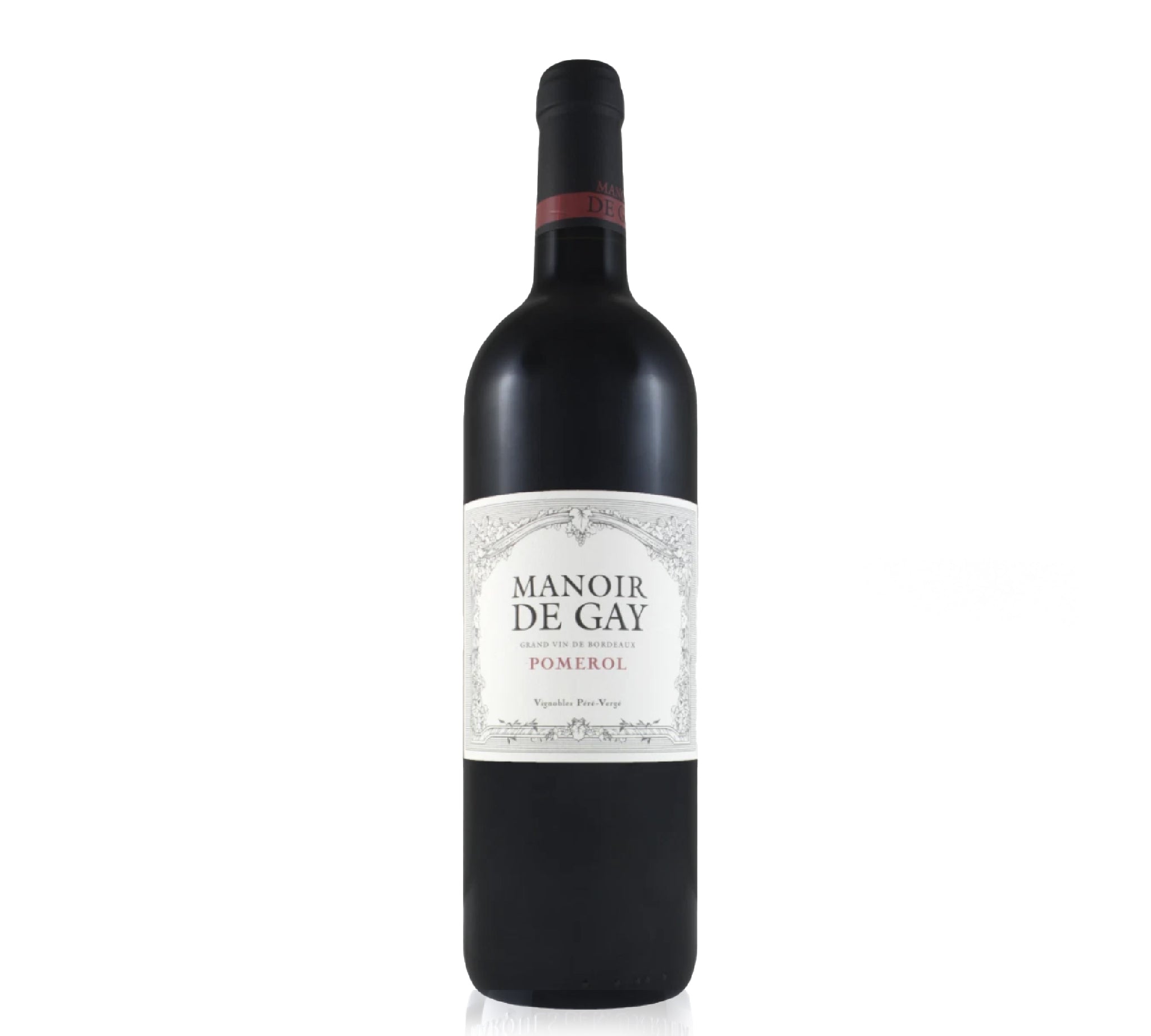 A bottle of Manoir De Gay red wine