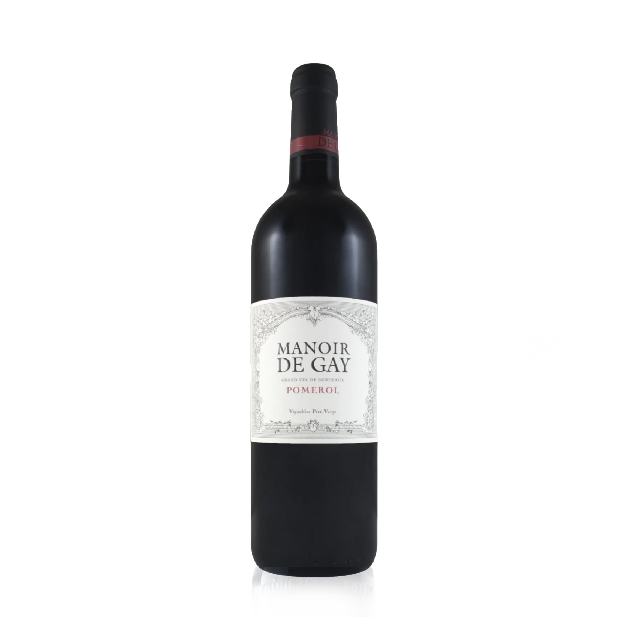 A bottle of Manoir De Gay red wine