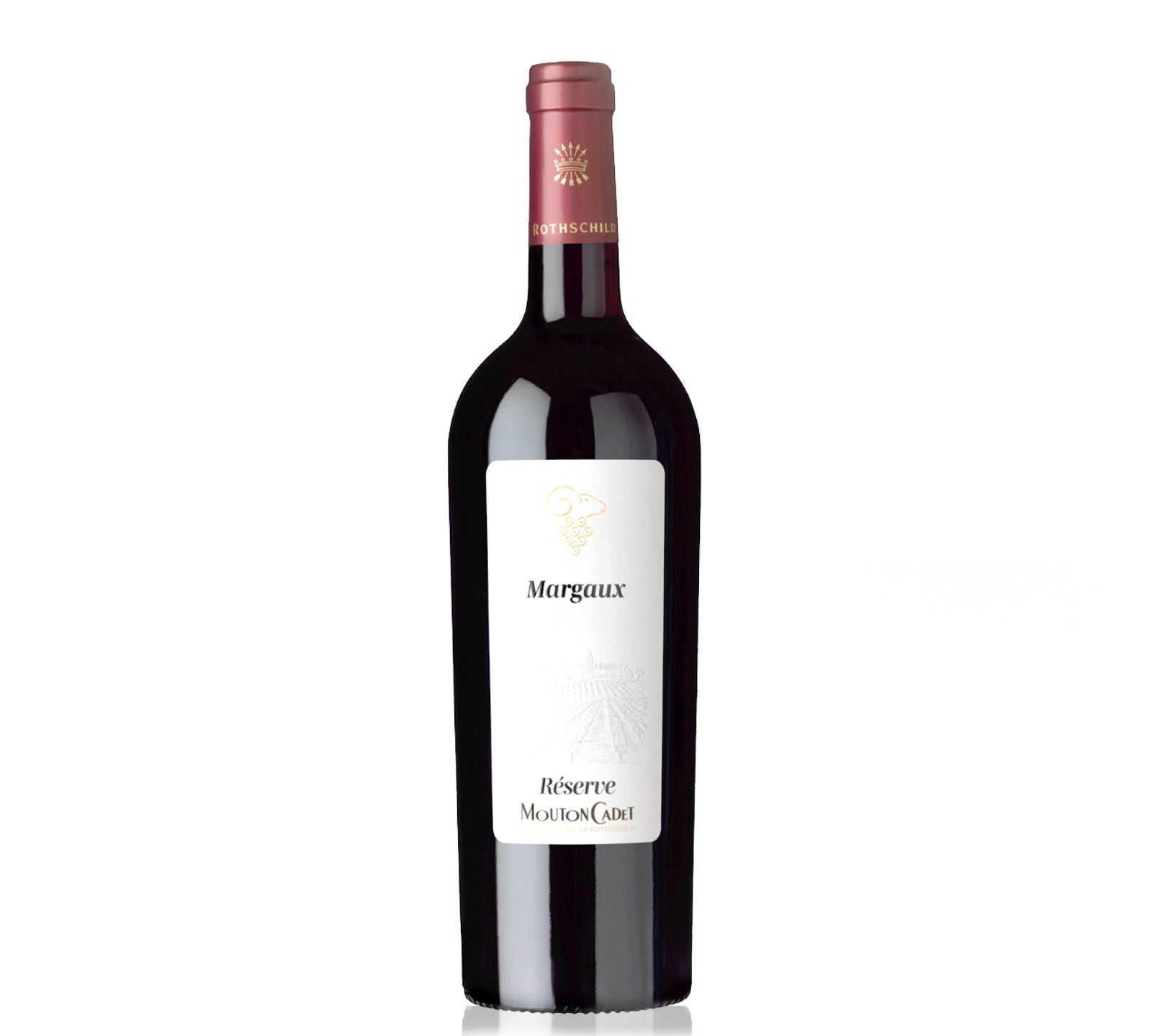 Bottle of Mouton Cadet Réserve Margaux 750ml, a Bordeaux red wine with rich notes of blackcurrant, plum, and subtle oak, delivering a smooth, elegant, and well-balanced flavor.