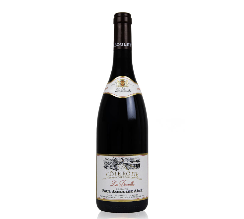 A bottle of Paul Jaboulet Aine Cote Rotie Les Pierrelles red wine