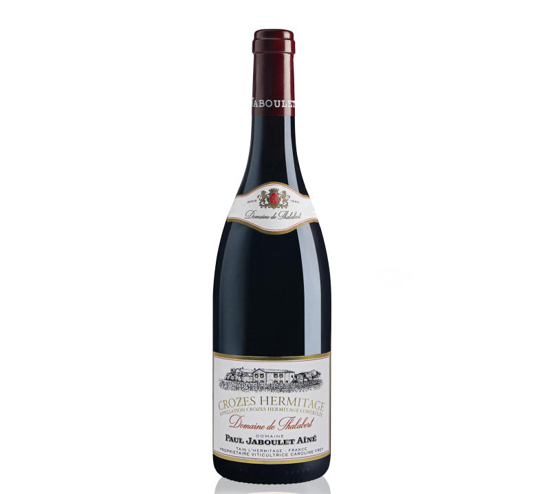 A bottle of Paul Jaboulet Aine Crozes-Hermitage Domaine De Thalabert Rouge red wine.