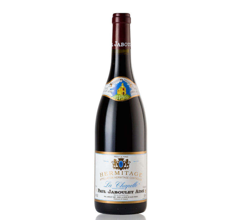 Bottle of Paul Jaboulet Aîné Hermitage La Chapelle 750ml, a prestigious French Syrah with rich dark fruit, peppery spice, and earthy notes, delivering a full-bodied, elegant, and complex wine.