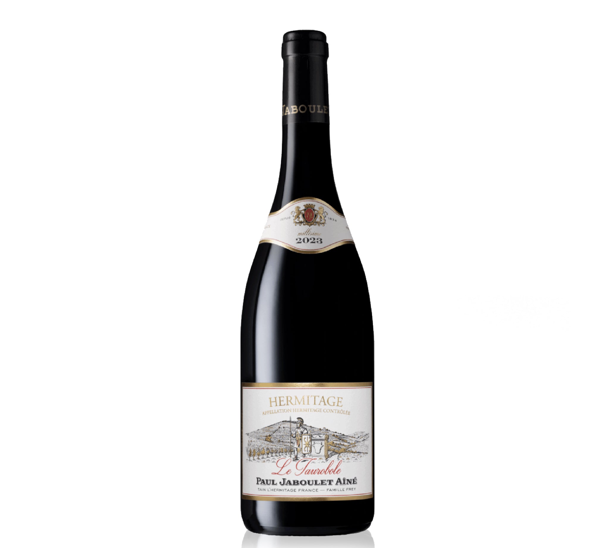 A bottle of Hermitage Paul Jaboulet Aîné Hermitage Le Taurobole 2023 red wine