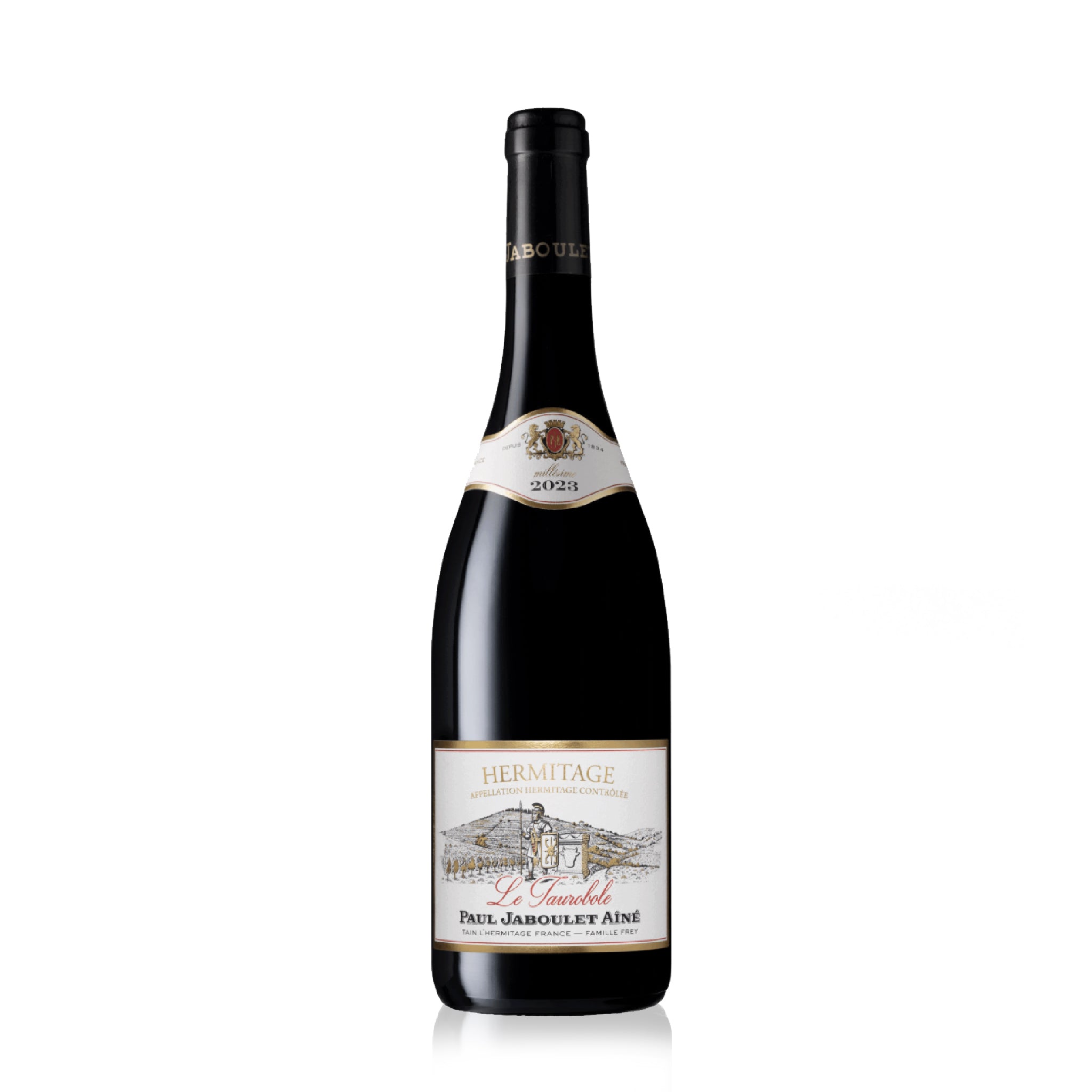 A bottle of Hermitage Paul Jaboulet Aîné Hermitage Le Taurobole 2023 red wine