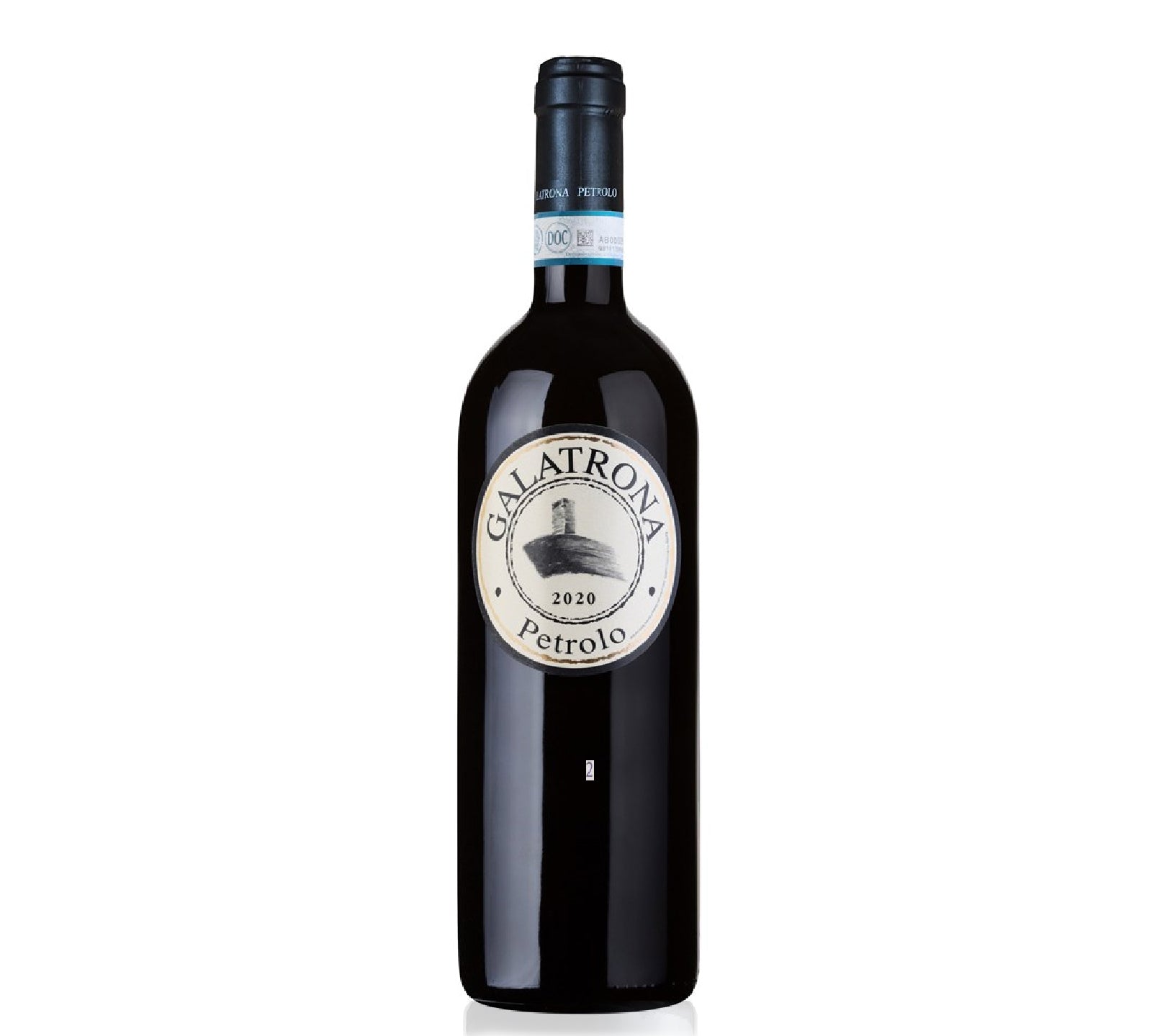 A bottle of Petrolo Galatrona Valdarno di Sopra 2020 red wine with a label that includes the name of the wine and the vintage year.