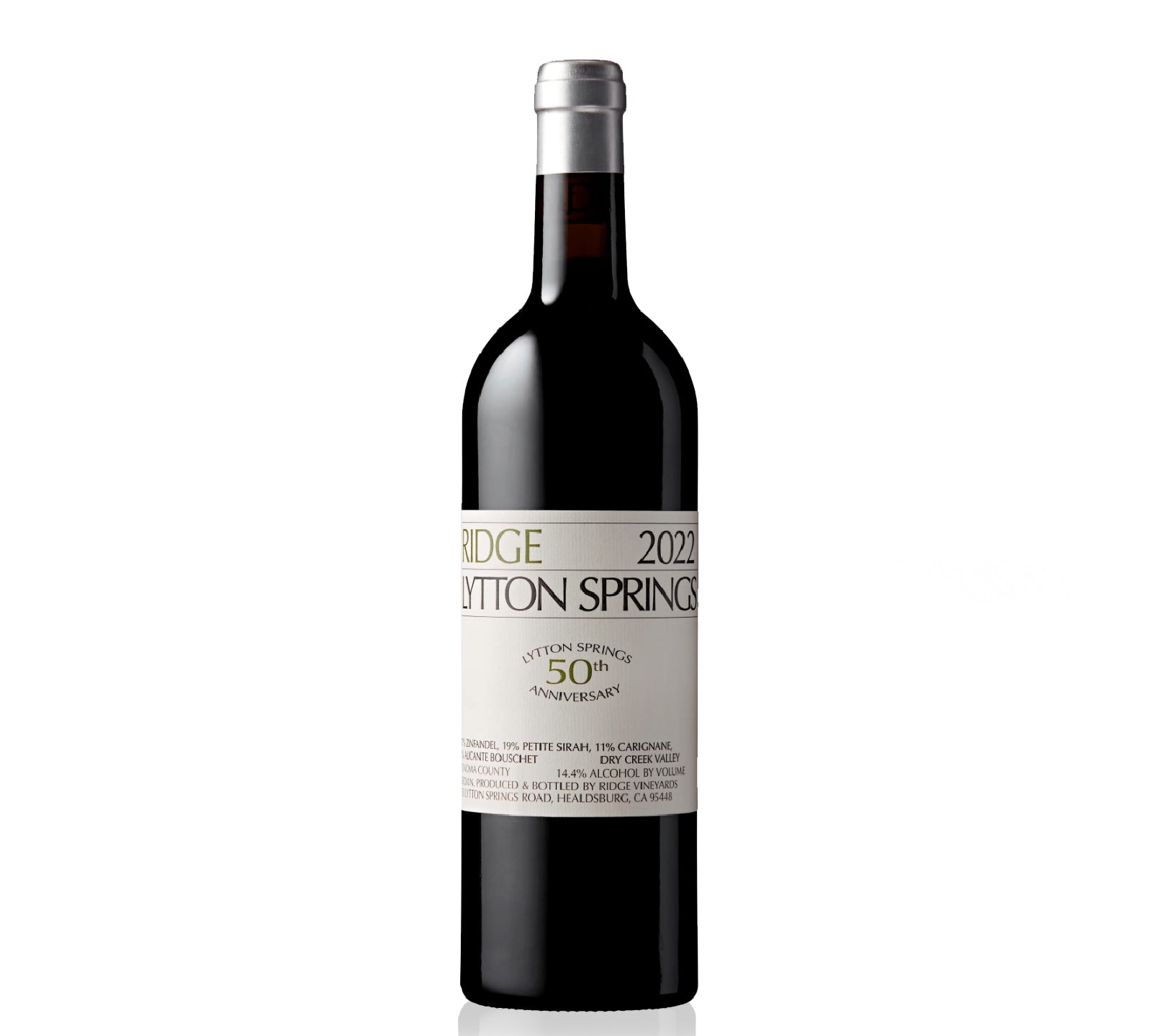 A bottle of Ridge Lytton Springs 2022 red wine