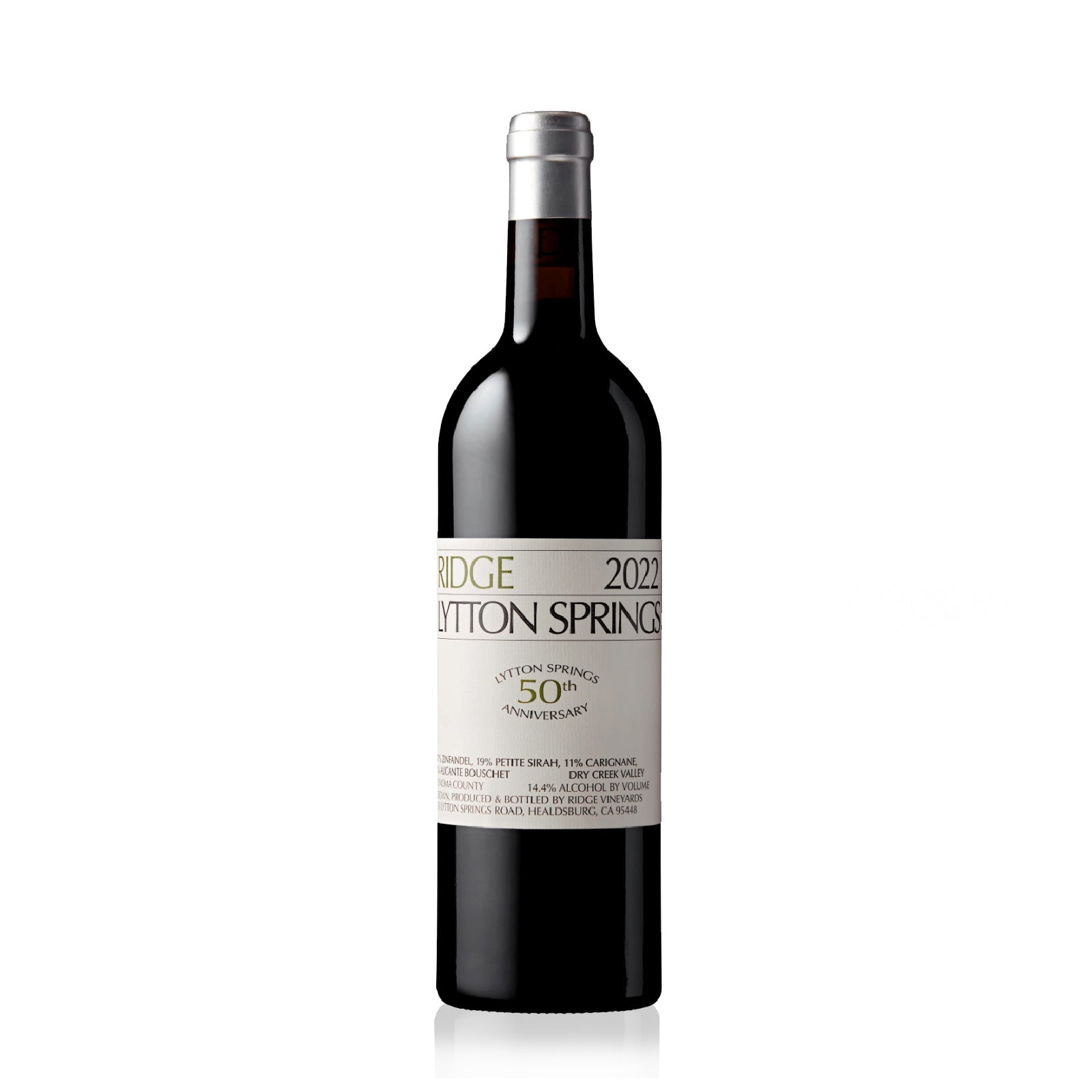 A bottle of Ridge Lytton Springs 2022 red wine