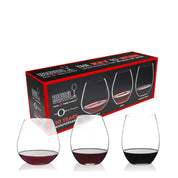 Set of three elegant wine tumblers by Riedel, designed to enhance aromas and flavours with a modern, stemless profile. Presented in a gift box.
