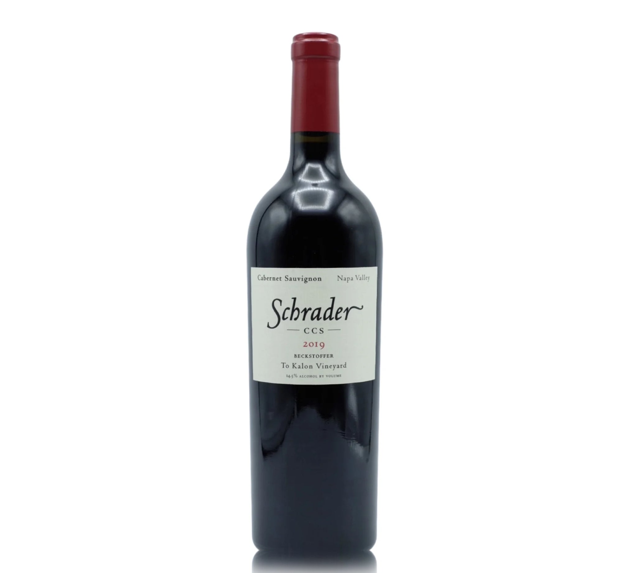 A bottle of Schrader CCS 2019 red wine.