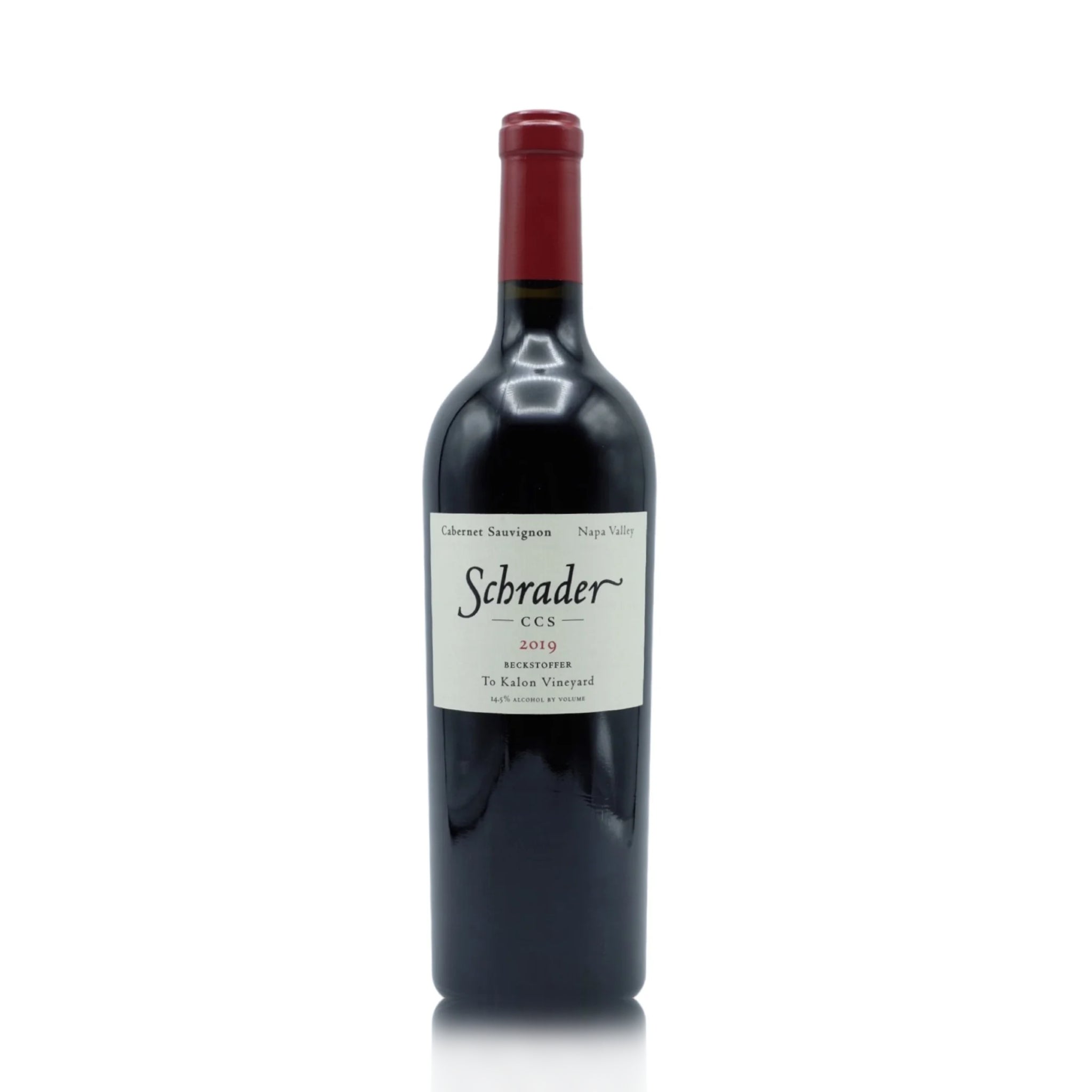 A bottle of Schrader CCS 2019 red wine.