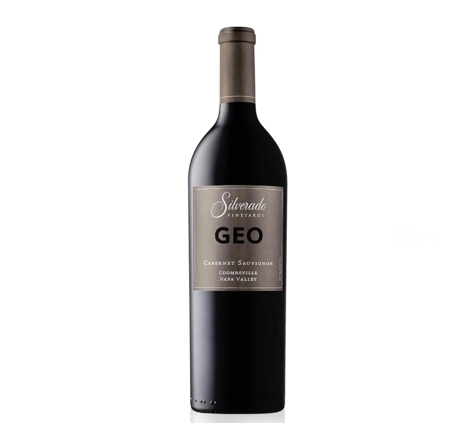 A bottle of Silverado Geo Napa Valley Cabernet Sauvignon red wine.